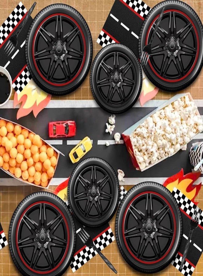 BQK 96 Pcs Race Car Plates and Napkins Party Supplies Race Car Birthday Party Decorations Race Car Party Favors Race Car Party Supplies for Boys - Image 3
